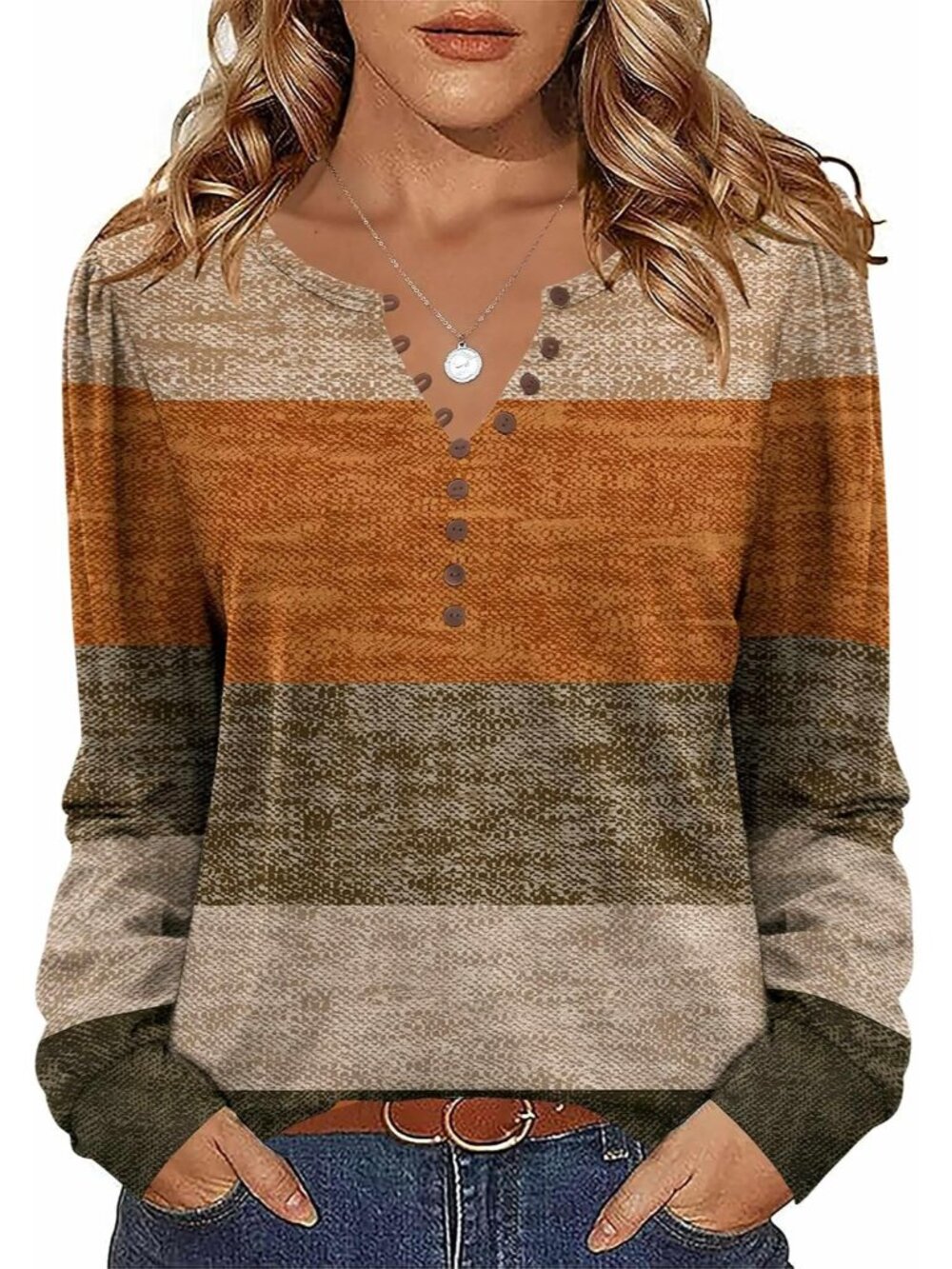 Versatile Long Sleeve Floral Tunic with V-Neck - Perfect for All Seasons, XL